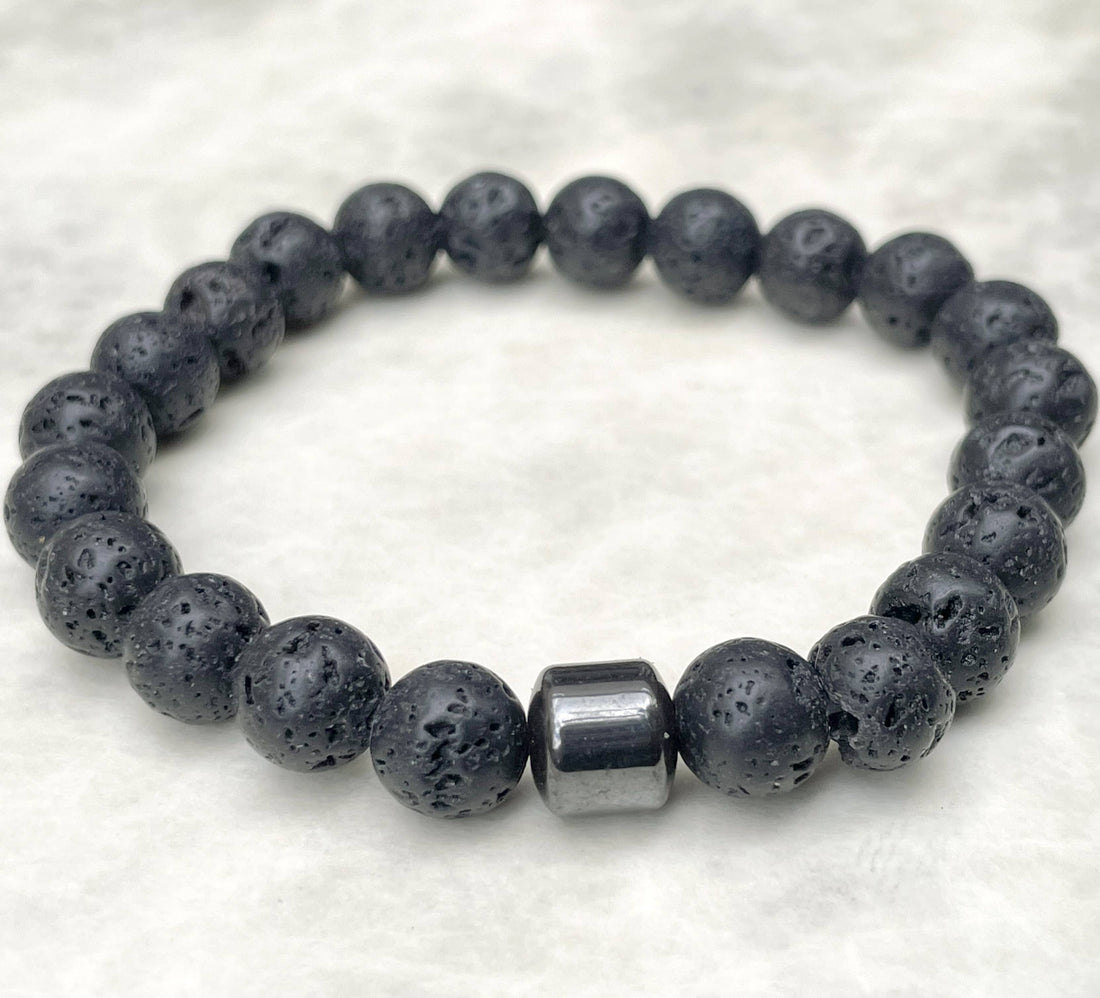 Élégance minérale  |  Pierre de lave noire  |   Bracelet diffuseur