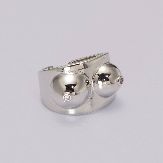 Bague à seins en argent sensibilisation au cancer du sein.