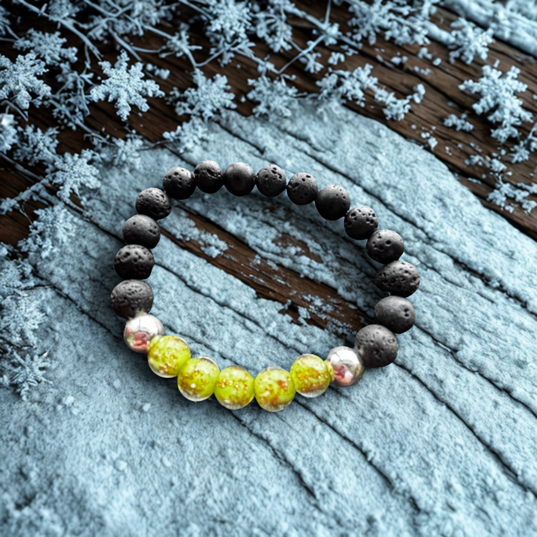 Flocons de verre  |  Perle en verre  |  Bracelet diffuseur