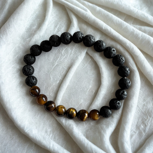 Sérénité cristalline |  Cornaline, Quartz, Oeil de tigre, Améthise, Lapis, Citrine et Tourmaline | Bracelet diffuseur