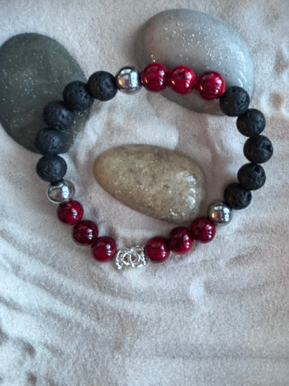 Bracelet en agathes rouges et hematites