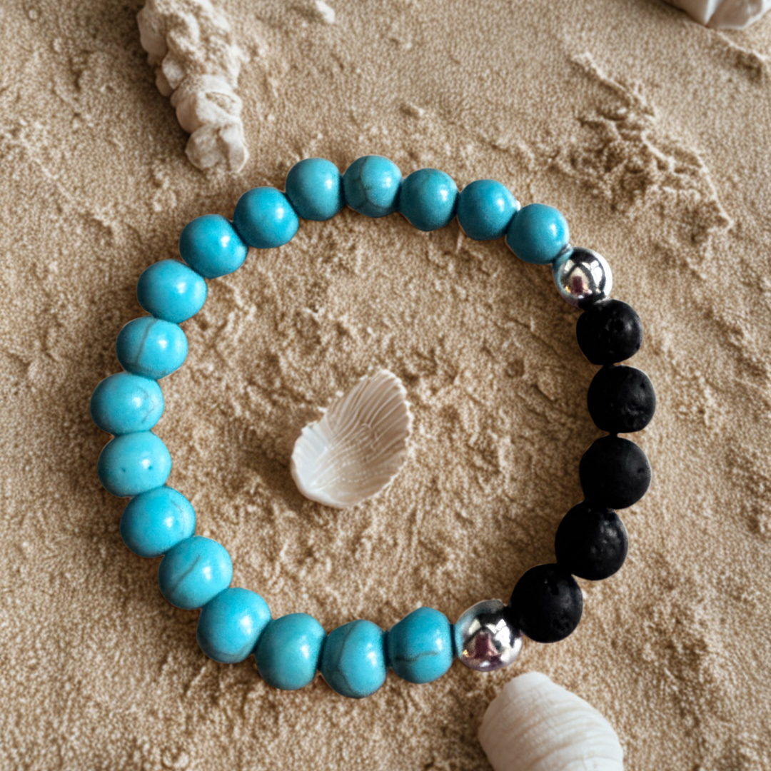 Éclats d'océan  |  Pierre turquoise et pierre de lave  |  Bracelet diffuseur