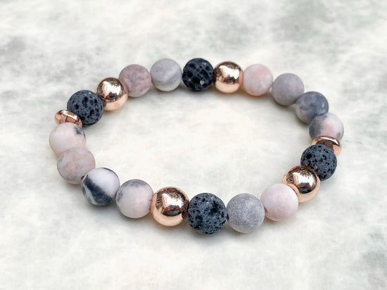 Bracelet en pierre de lave zebra rose