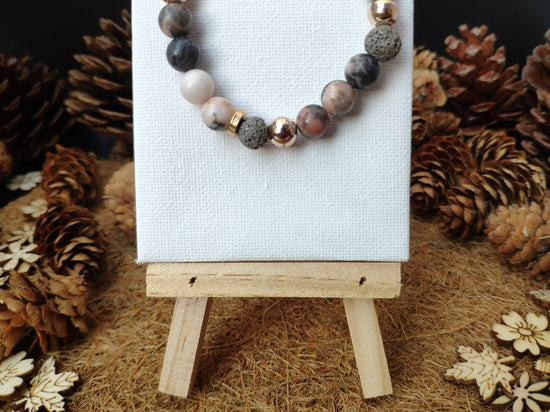 Bracelet en pierre de lave zebra rose