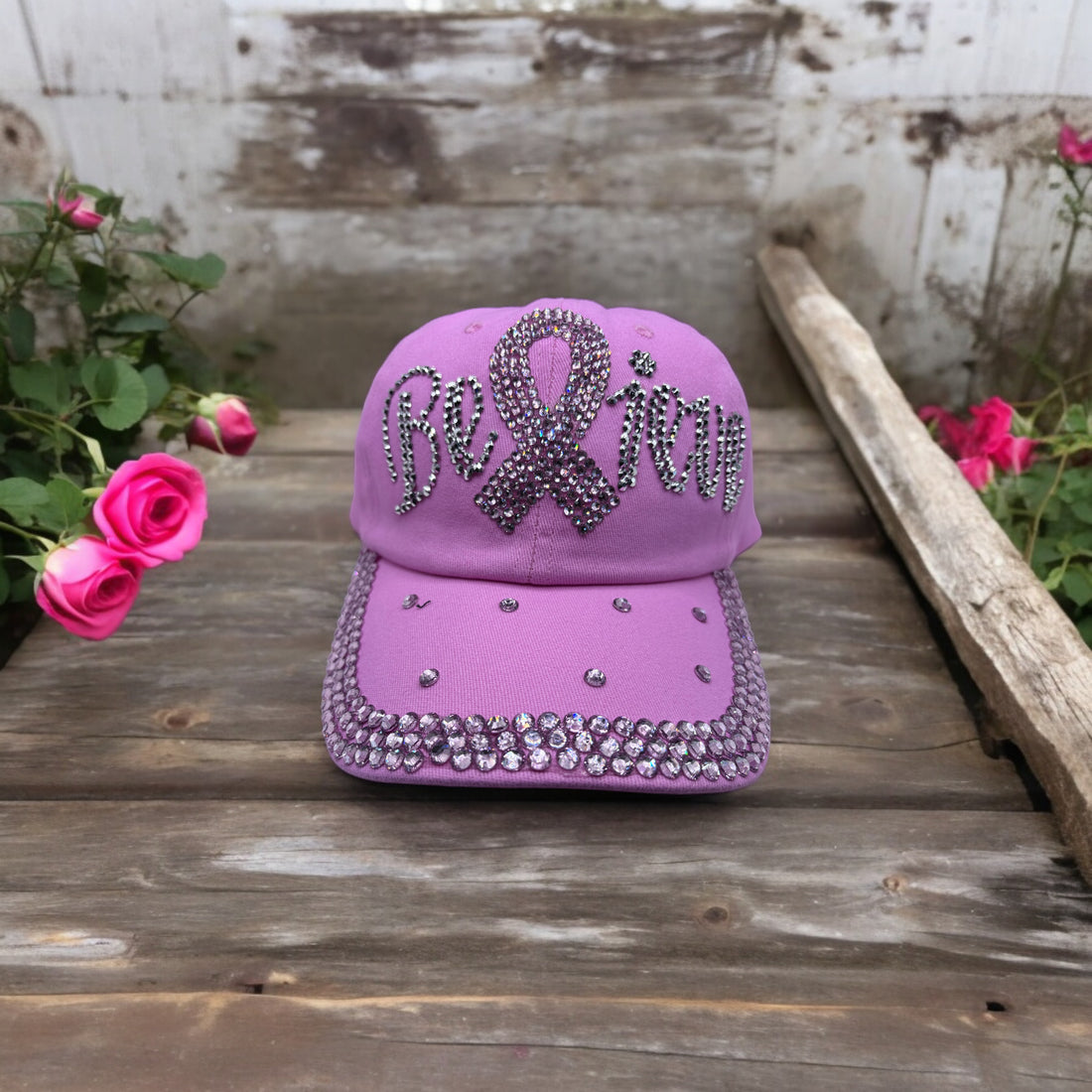 Casquette de sensibilisation au cancer du sein avec ruban rose et strass