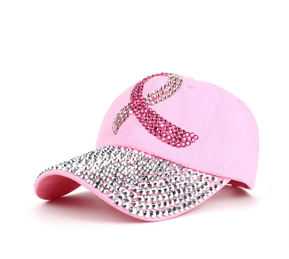 Casquette rose avec bling et ruban rose