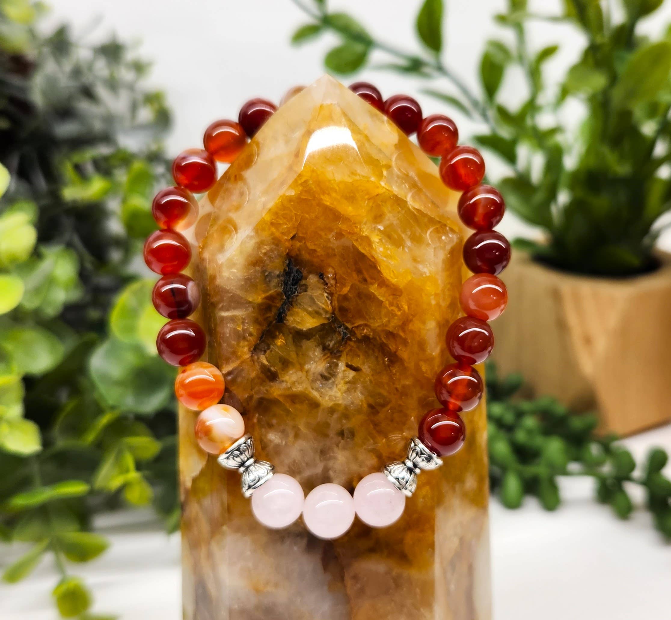 Bracelet quartz rose et coraline