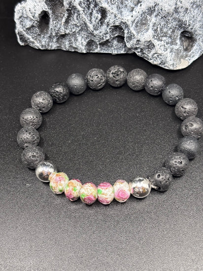 Bracelet diffuseur - Éclat de rose - Perles de verre avec rose