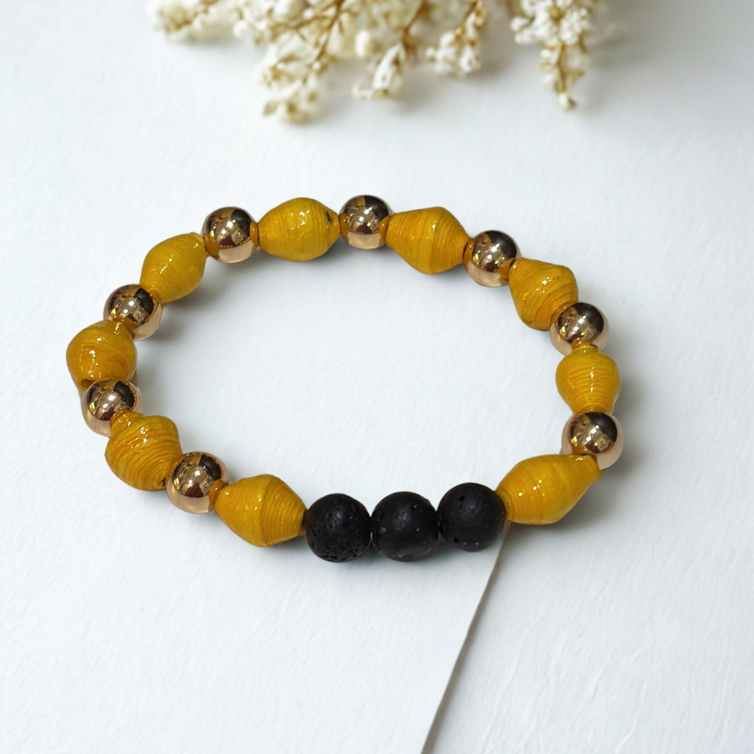 Rayon de soleil d’Ouganda  | Perles de papier recyclé   |  Bracelet diffuseur
