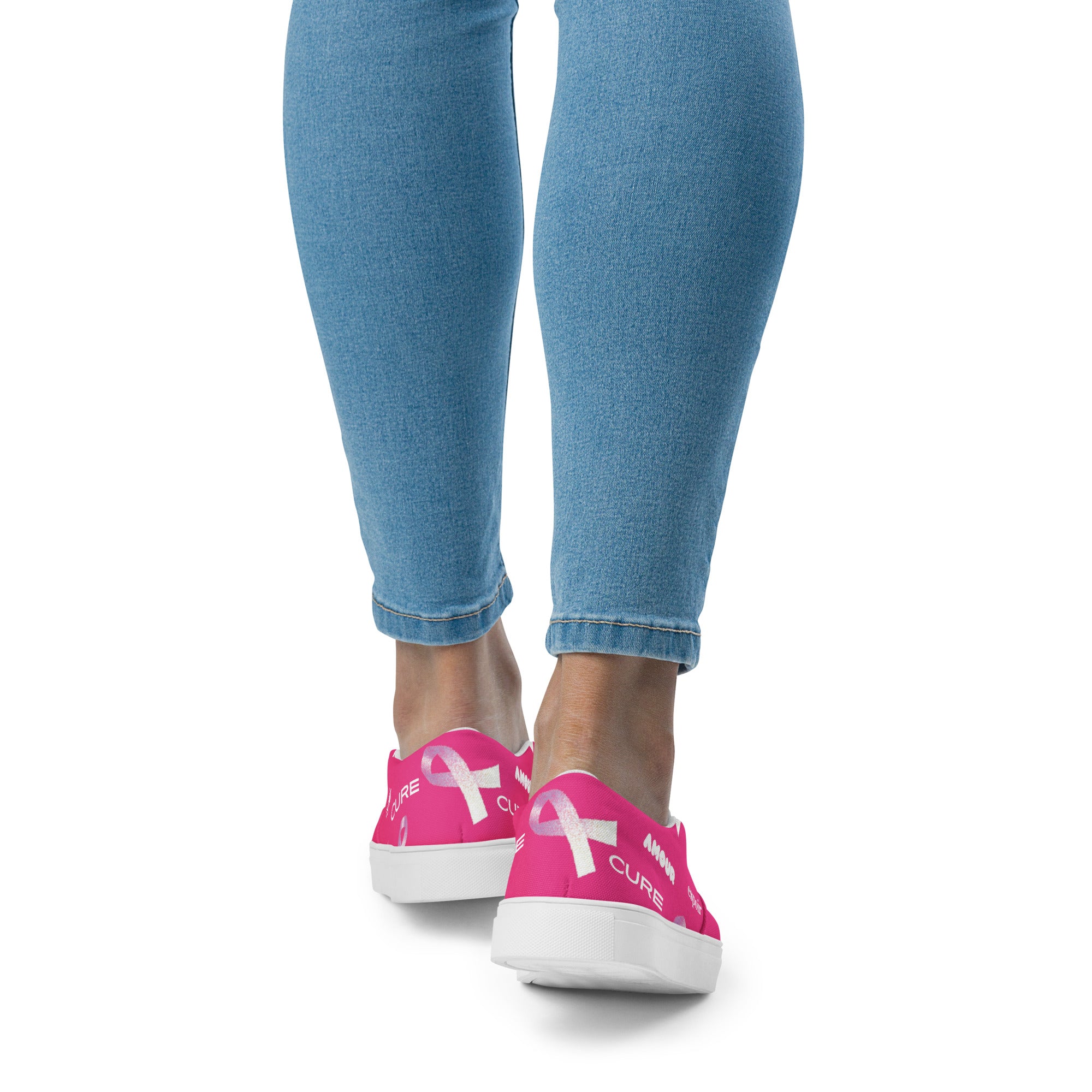 Soulier slip on avec ruban rose