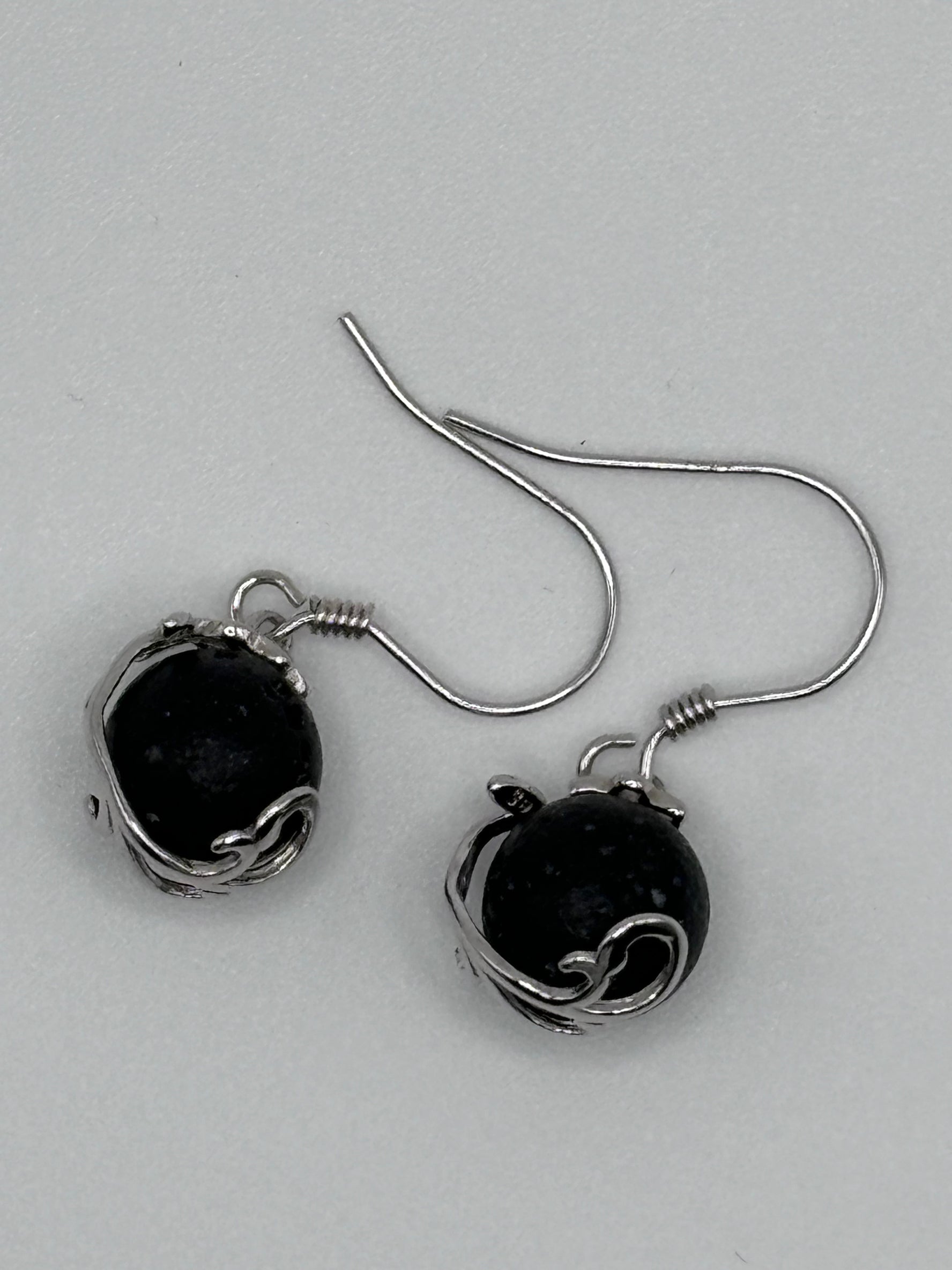 925 Sterling silver earring with 8mm lava stone