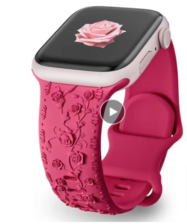 Bracelet Apple Watch – Rose éclatant avec gravure florale