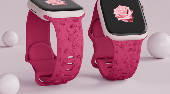 Bracelet Apple Watch – Rose éclatant avec gravure florale