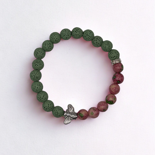 Enchanted Forager | Lava Stone and Cloisonne in Pink Flowers | Diffuser Bracelet