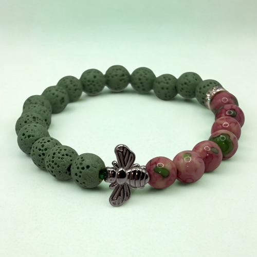 Enchanted Forager | Lava Stone and Cloisonne in Pink Flowers | Diffuser Bracelet
