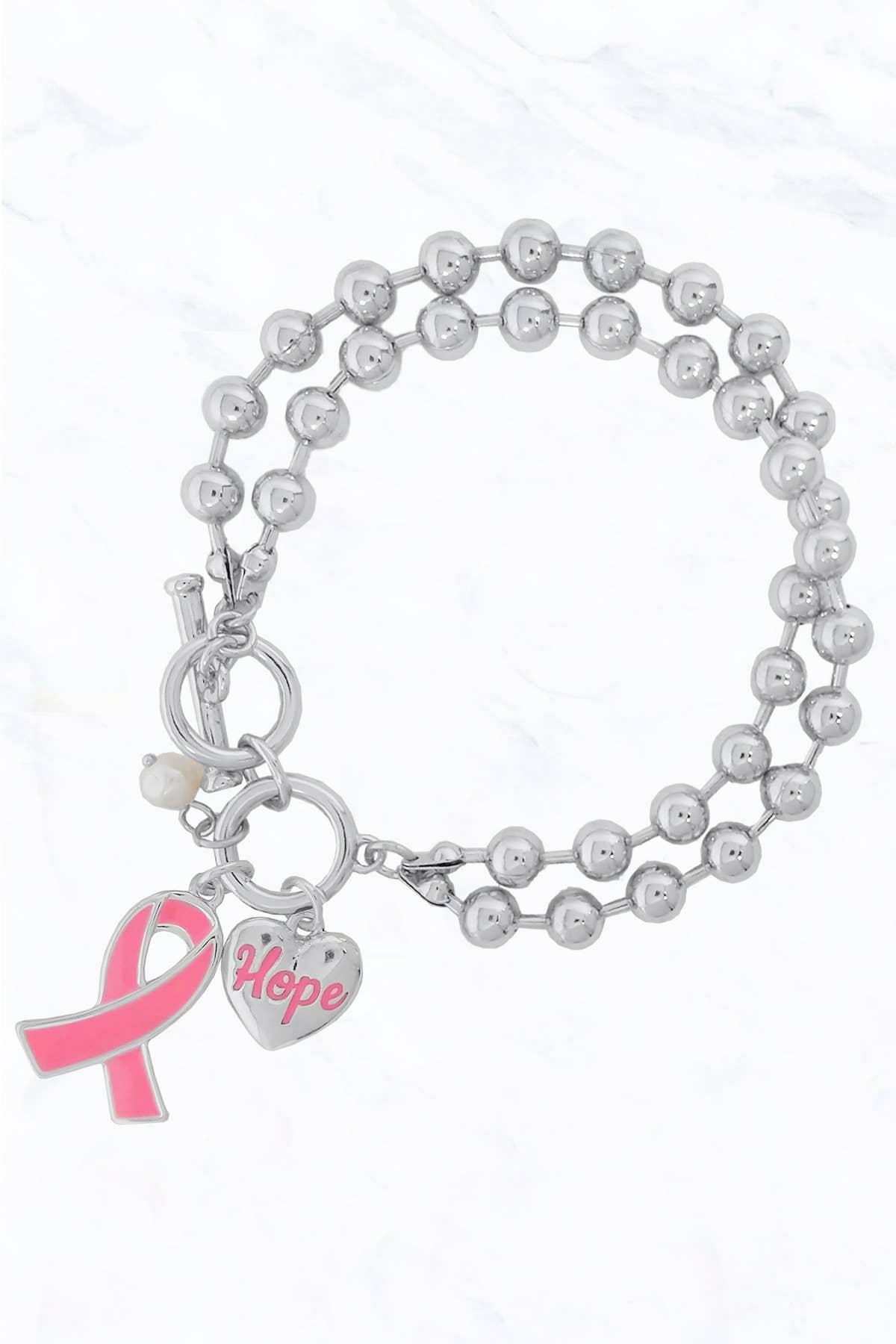 Bracelet a billes avec ruban rose