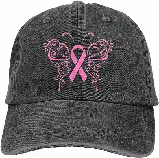 Casquette de baseball avec ruban rose papillon en denim