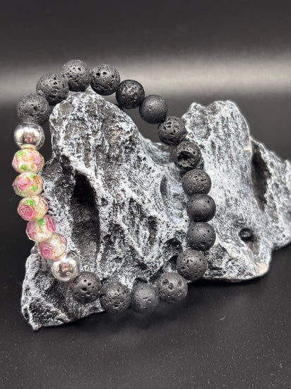 Bracelet diffuseur - Éclat de rose - Perles de verre avec rose