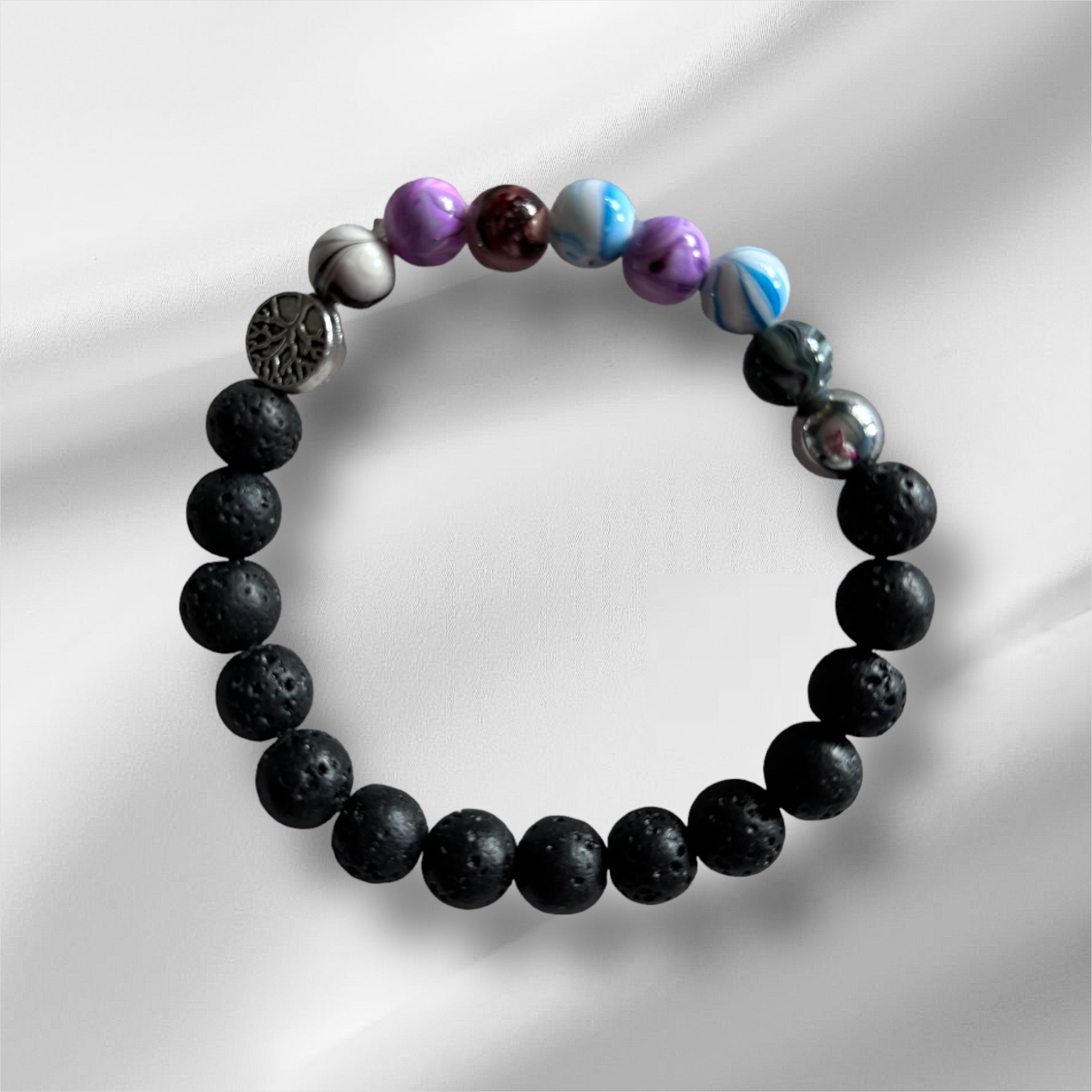 Handcrafted volcanic stone bracelet with multi-colored beads