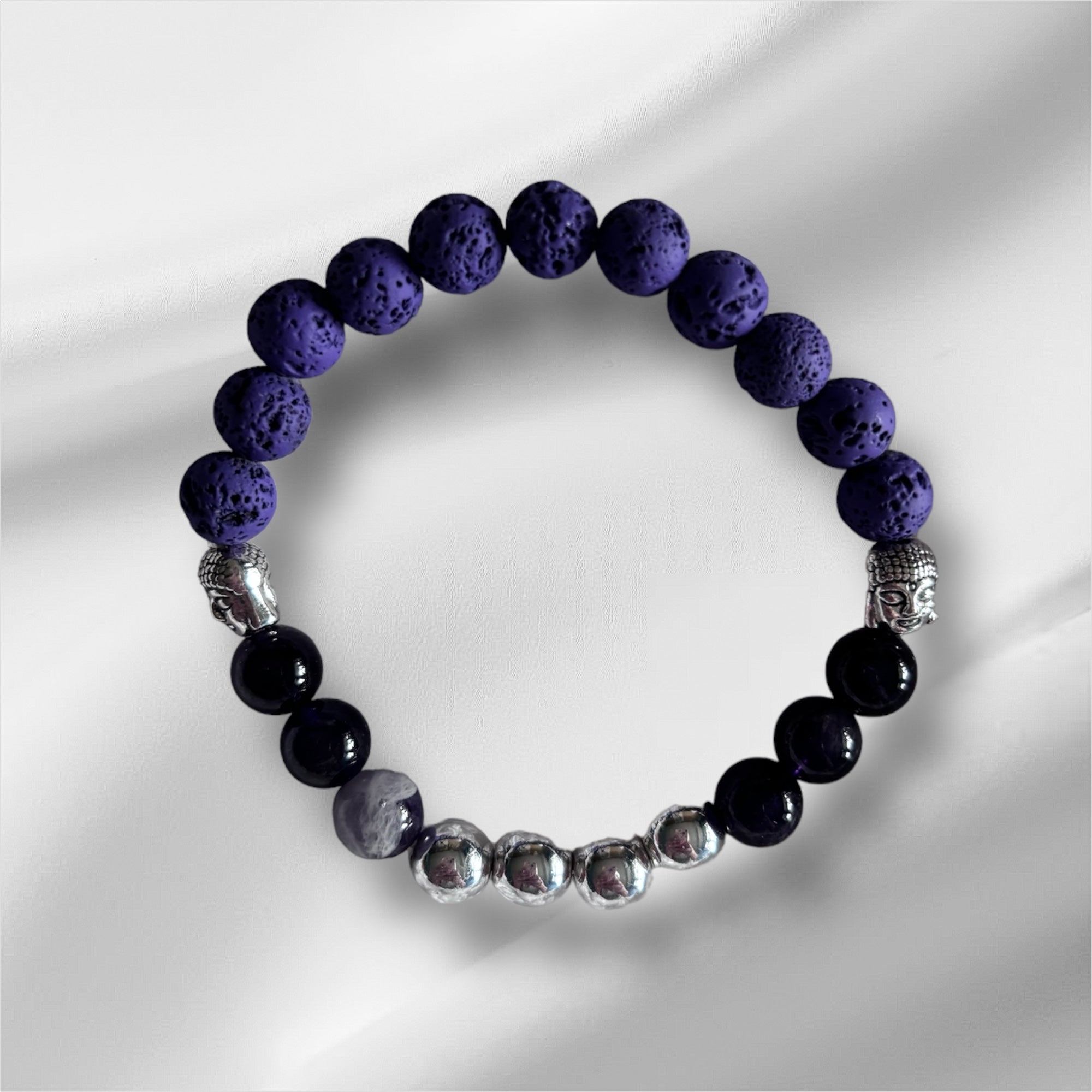 Pierres de lave mauves hematites et amethystes