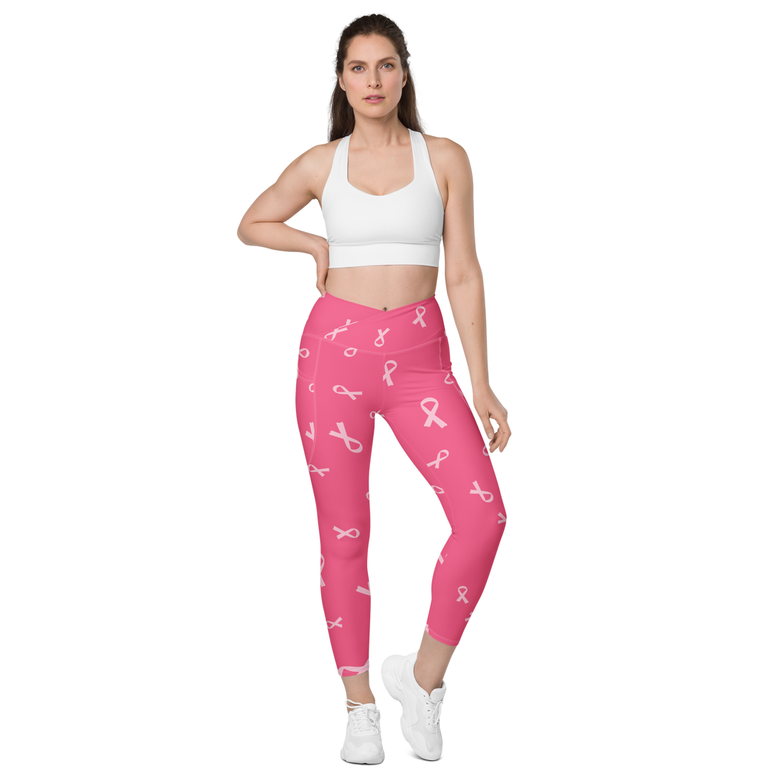 Crossover leggings with pockets (pink)