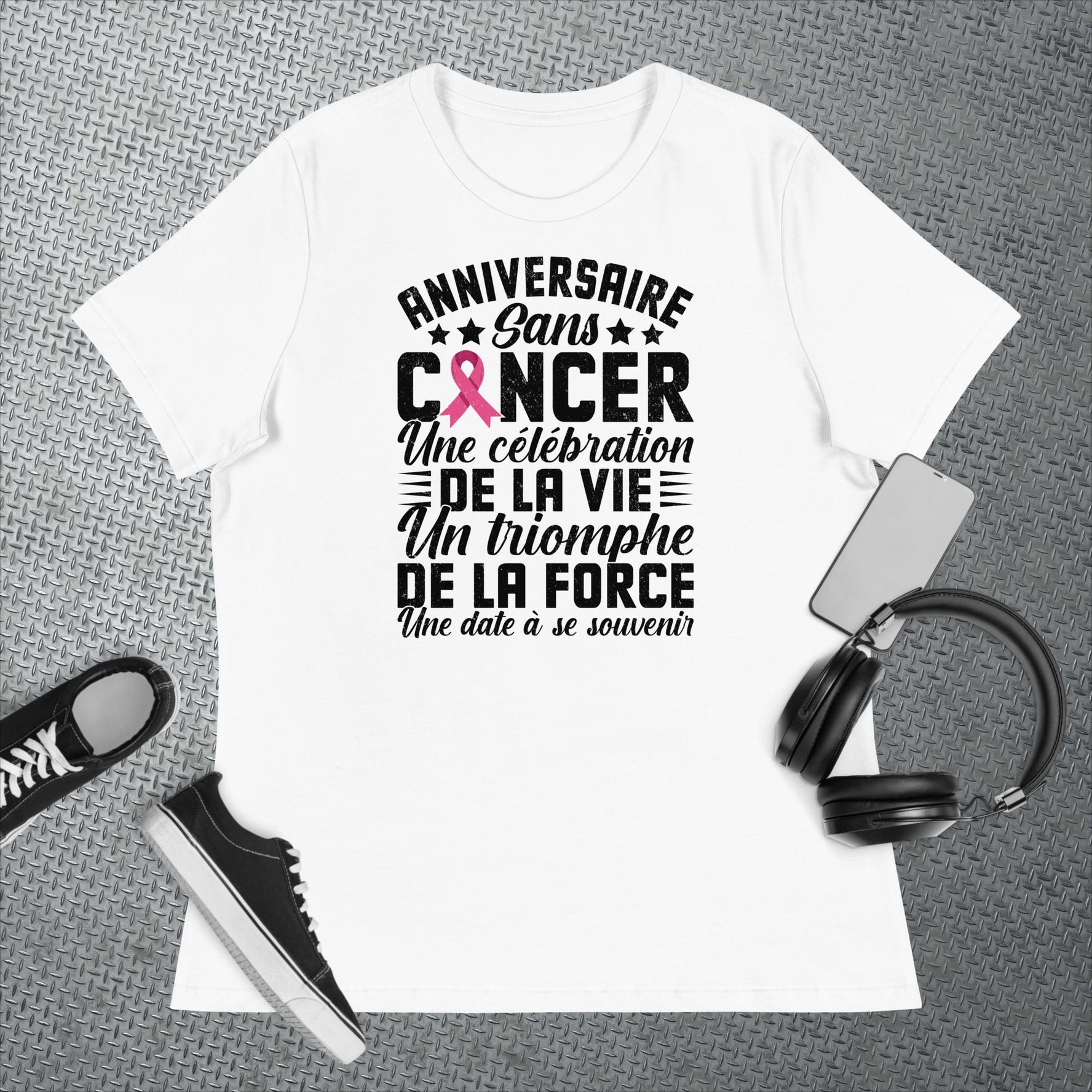 Anniversaire sans cancer - Modèle blanc -T-Shirt- Christiane Constantineau