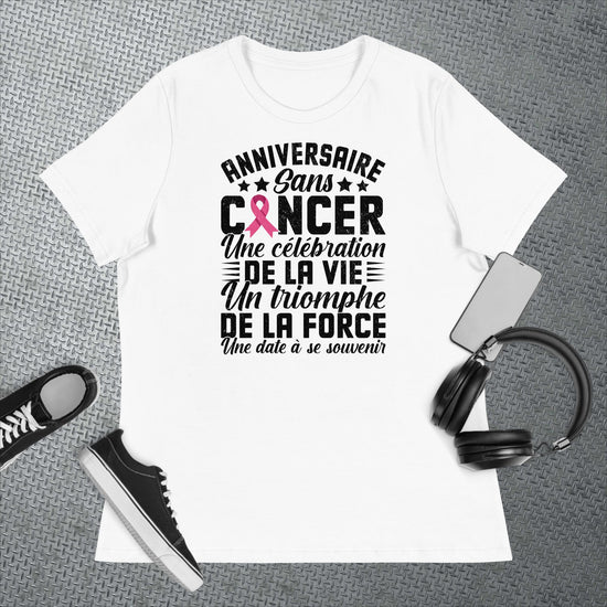 Anniversaire sans cancer - Modèle blanc -T-Shirt- Christiane Constantineau