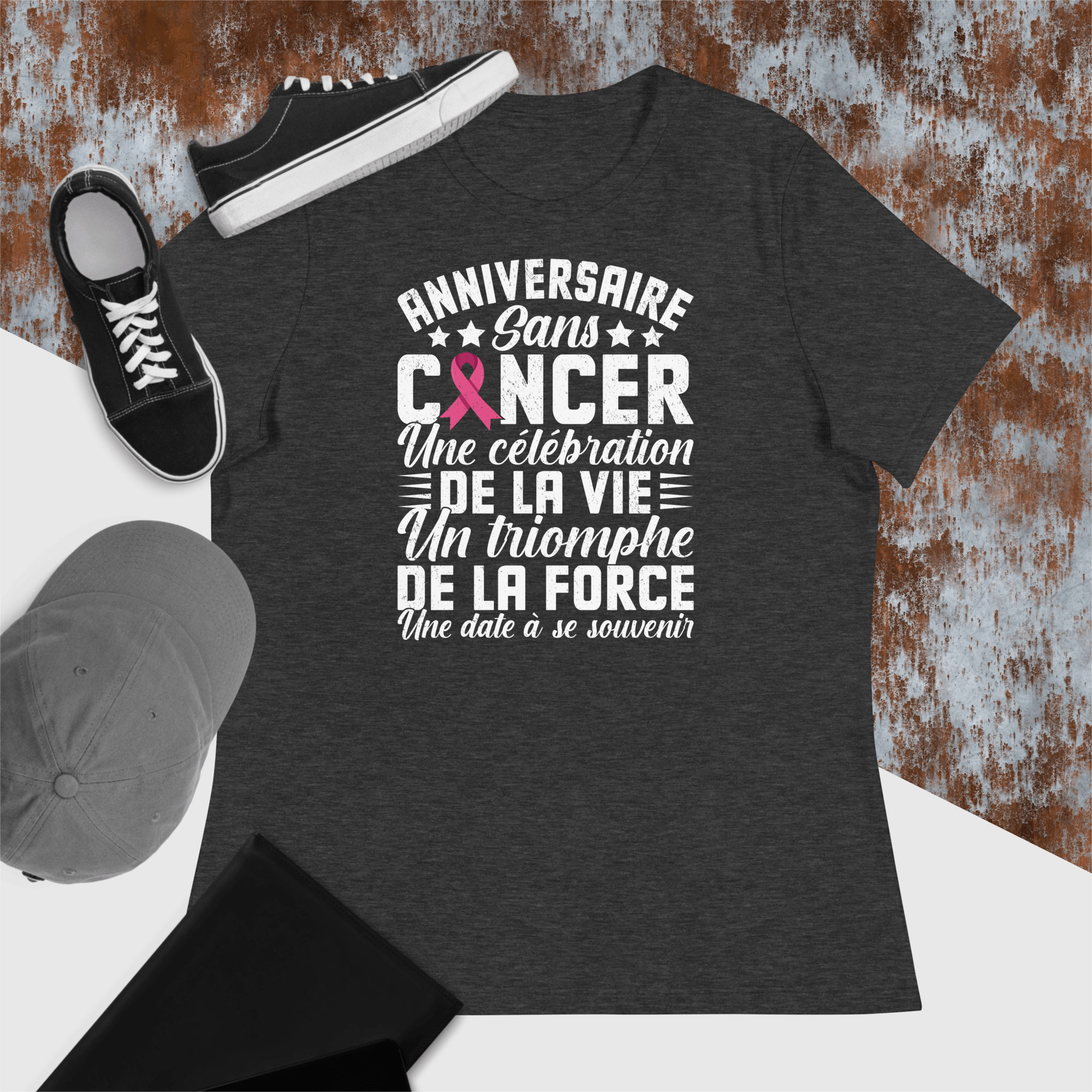 Anniversaire sans cancer - Modèle foncé -T-Shirt- Christiane Constantineau