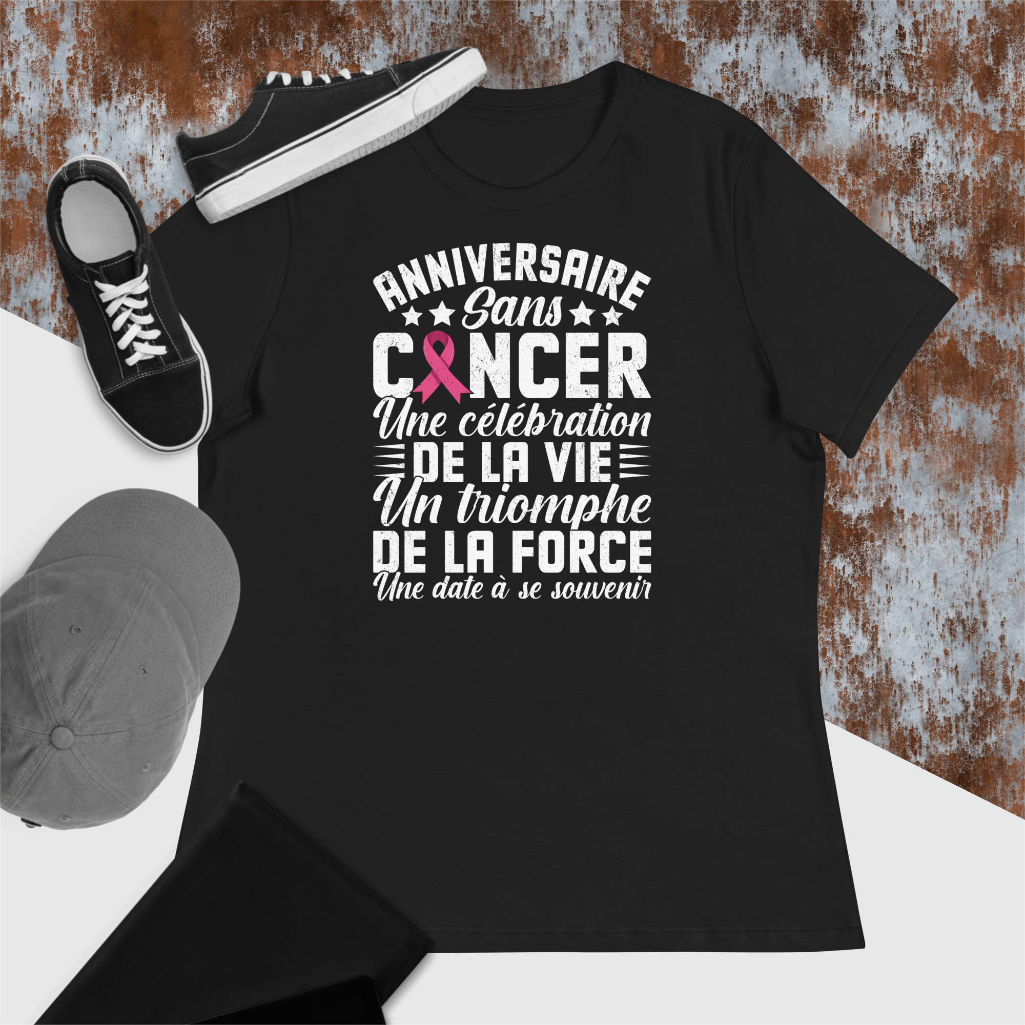 Anniversaire sans cancer - Modèle foncé -T-Shirt- Christiane Constantineau