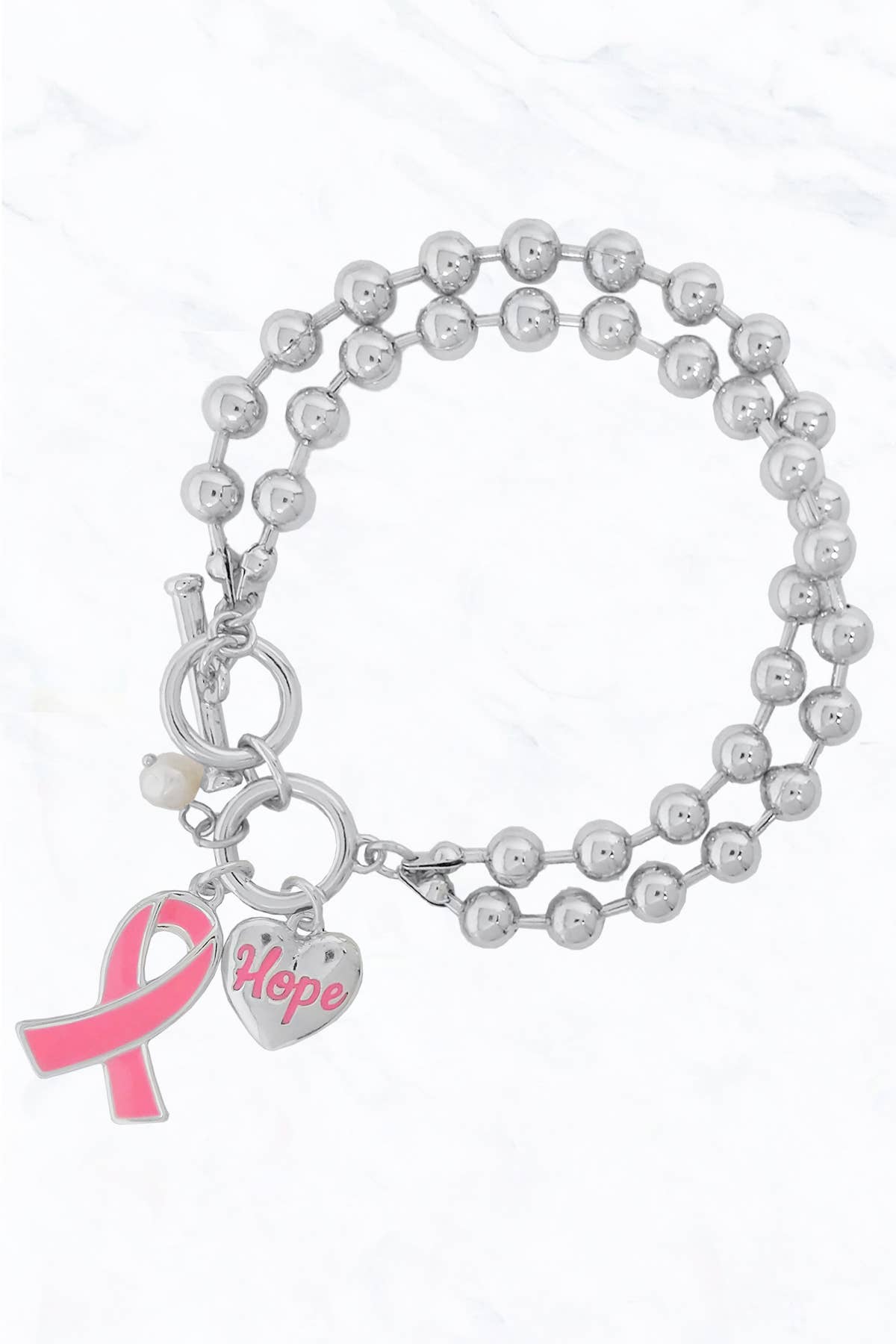 Bracelet à billes et ruban rose -Bracelet- Christiane Constantineau