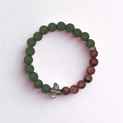 Butineuse enchantée | Pierre de lave et cloisonne en fleurs rose | Bracelet diffuseur -Bracelet- Christiane Constantineau