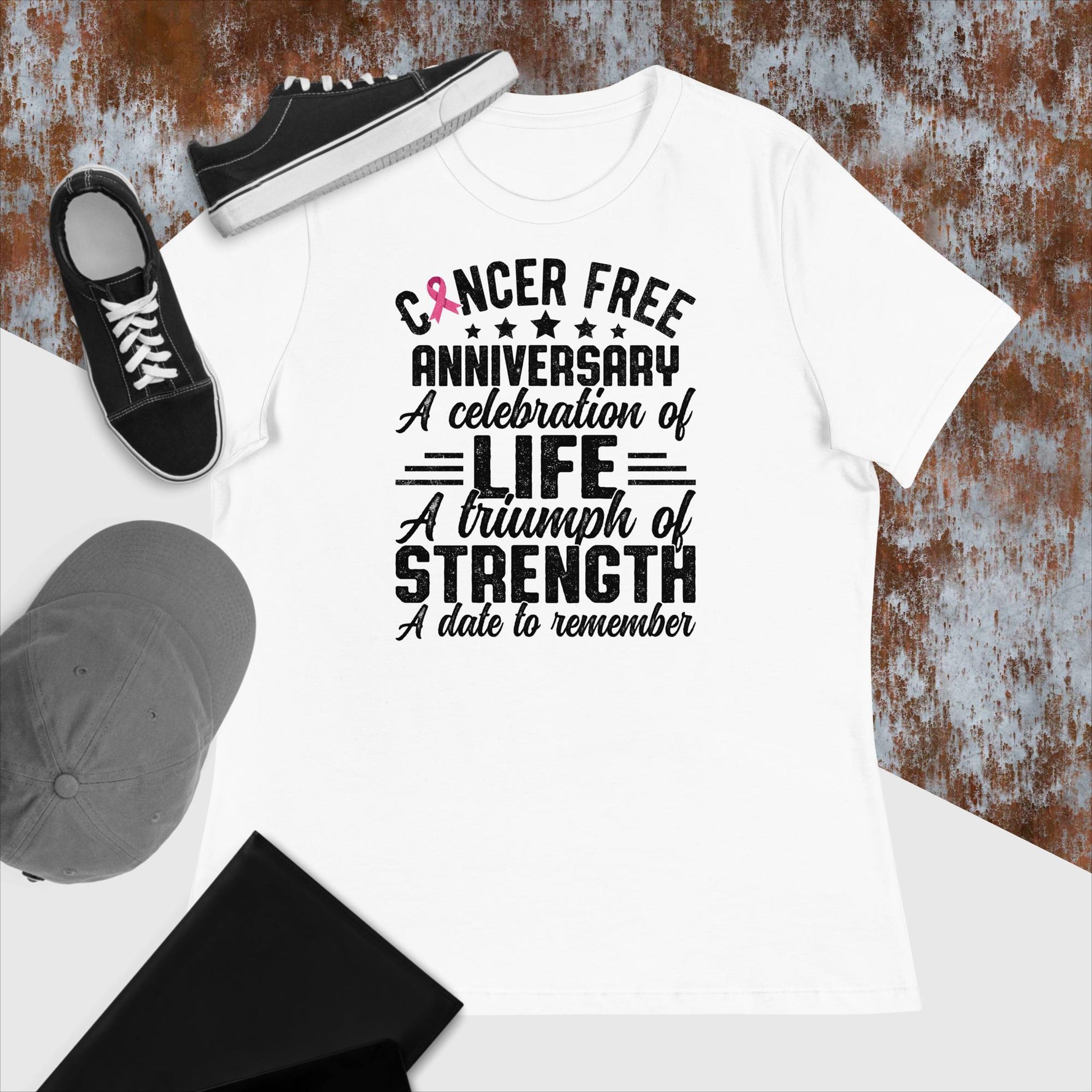Cancer Free Anniversary - White Model -T-Shirt- Christiane Constantineau