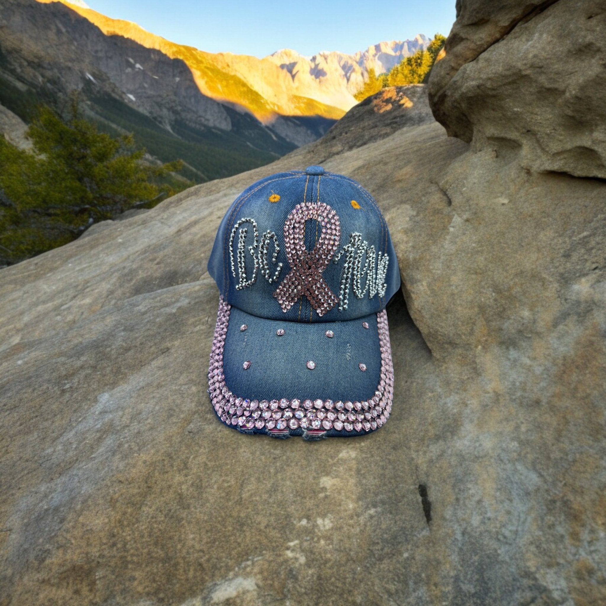 Casquette avec ruban rose et strass -Casquette- Christiane Constantineau