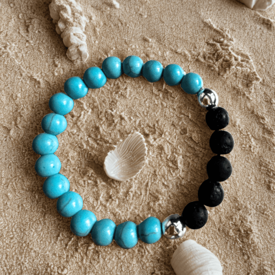 Éclats d'océan | Pierre turquoise et pierre de lave | Bracelet diffuseur -Bracelet- Christiane Constantineau