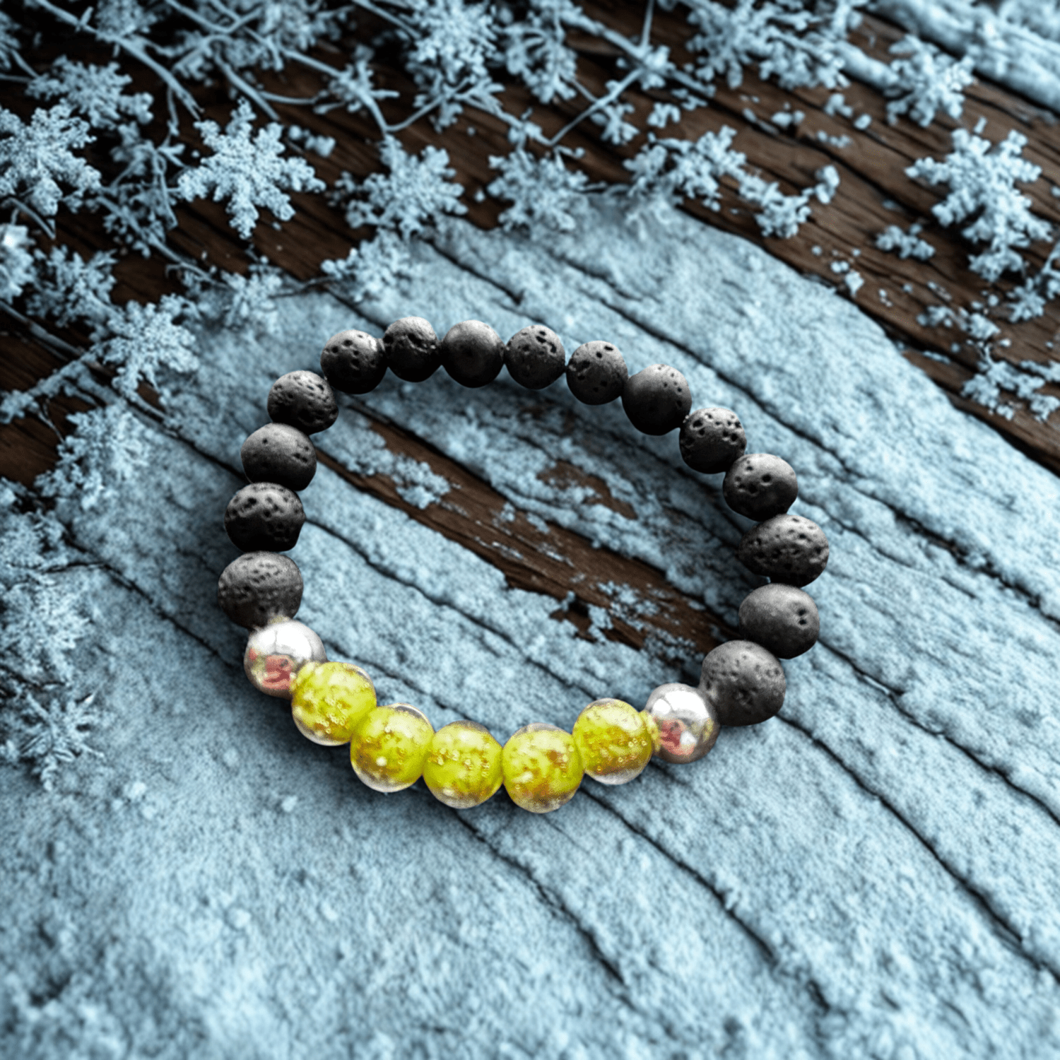 Flocons de verre | Perle en verre | Bracelet diffuseur -Bracelet- Christiane Constantineau