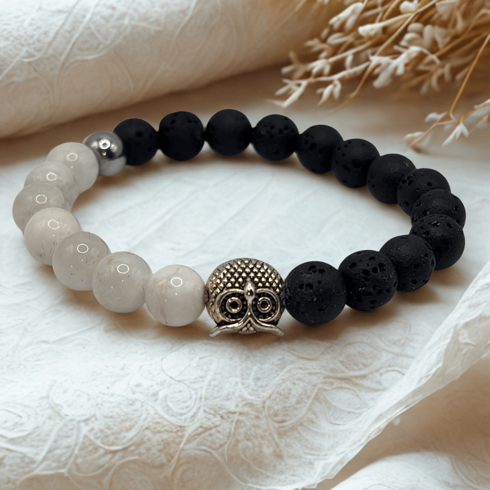 Hibou empatique | Pierre de Lune | Bracelet diffuseur -Bracelet- Christiane Constantineau