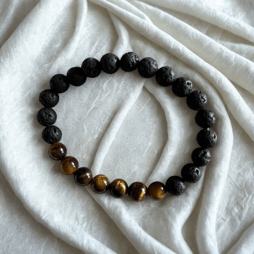 Sérénité cristalline | Cornaline, Quartz, Oeil de tigre, Améthise, Lapis, Citrine et Tourmaline | Bracelet diffuseur -Bracelet- Christiane Constantineau